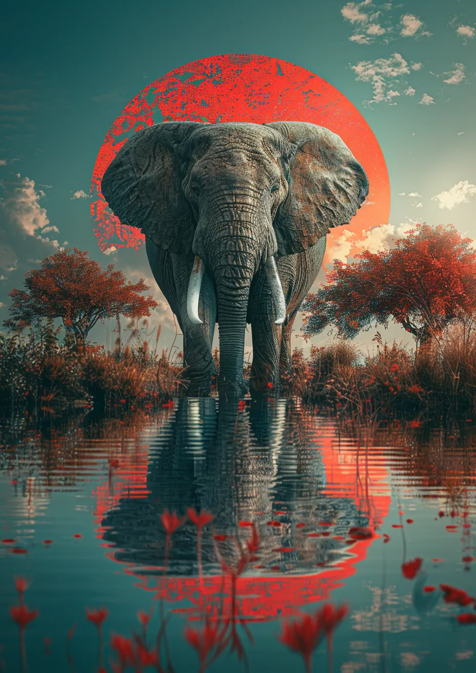 Metal Poster 29.7cm x 42cm Frenchiart elephant Animal terrestre Faune Animale terrestre Wildlife Animali selvatici Terrestrial animal Fauna Tierwelt Savanna Sabana Savana Savanne Savane Amanecer Sonnenaufgang Lever du soleil Alba Sunrise Sonnenuntergang Coucher de soleil Atardecer Sunset Tramonto Arbeitstier Animal de travail Animale da lavoro Working animal Colmillo Zanna Tusk African elephant Indian elephant Éléphant indien Elefante africano Elefante indio Elefante Stoßzahn Afrikanischer Elefant Indischer Elefant Elefant elefante indiano Animal que trabaja Terrestrisches Tier Défense de la défense Éléphant africain Thumbnail 1