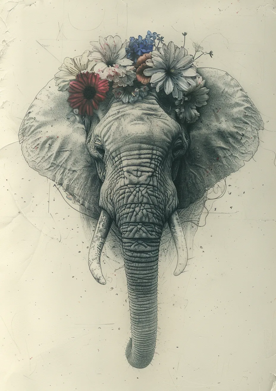 Metal Poster 29.7cm x 42cm Frenchiart feather elephant Paint Malen Pintar Colore Peinture Plume Piuma Feder Pluma African elephant Indian elephant Éléphant indien Elefante africano Elefante indio Elefante Afrikanischer Elefant Indischer Elefant Elefant elefante indiano Éléphant africain Thumbnail 1
