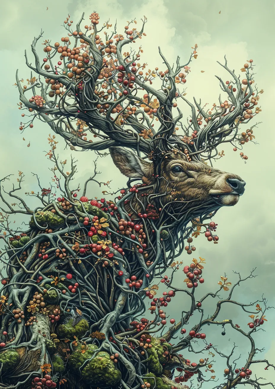 Metal Poster 29.7cm x 42cm Frenchiart horn Faune Wildlife Animali selvatici Fauna Tierwelt Antler Deer Reindeer Ramure Corne Cerf Renne Cuerno Bocina Ciervo Reno Geweih Reh Ren Corna Corno Cervo Renna Montaña Twig Brindille Ramita Zweig Ramoscello Mountain-ash Marécage ASSH MOUNTAIN Thumbnail 1