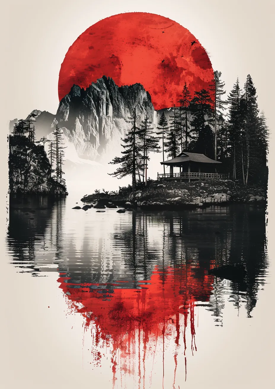 Metal Poster 29.7cm x 42cm Frenchiart Red Paint Malen Modern art Arte moderno Art moderne Arte moderna Pintar Colore Peinture Graphique Grafica Grafik Gráficos Graphics Conception graphique Graphic design Diseño gráfico Grafikdesign Rot Rouge Rosso Rojo See Lago Loch Lake District Distrito de lago Thumbnail 1