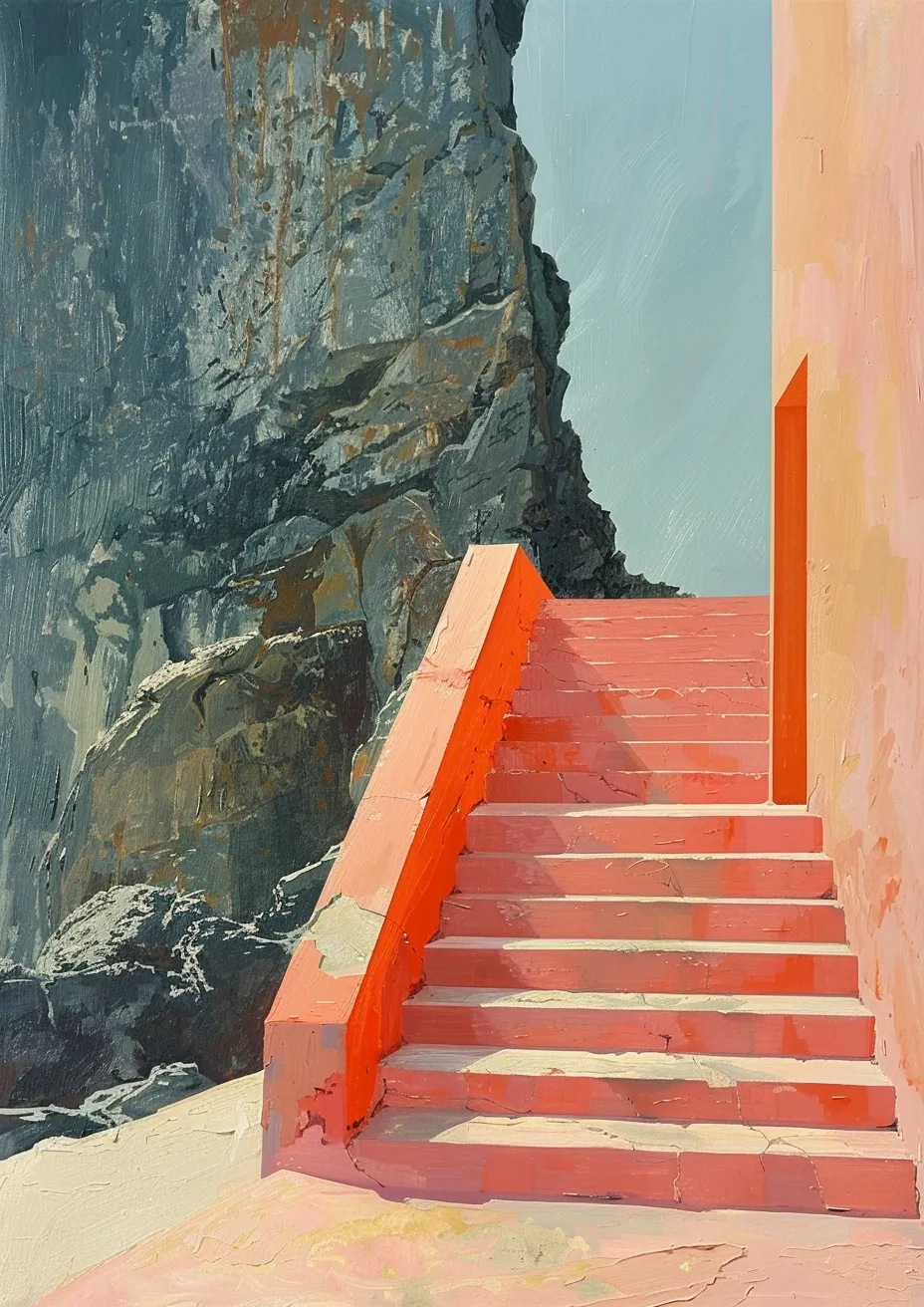 Metal Poster 29.7cm x 42cm Frenchiart Red orange scale Paint Malen Arancia Modern art Arte moderno Art moderne Arte moderna Naranja Pintar Colore Peinture Rot Rouge Rosso Rojo Stairs Escaliers Escaleras Treppe Thumbnail 1