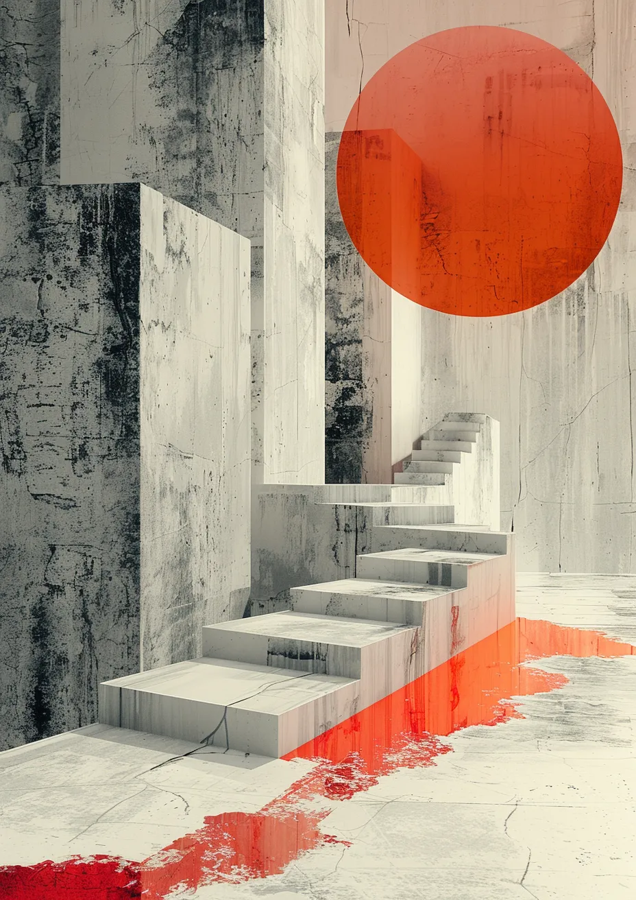 Metal Poster 29.7cm x 42cm Frenchiart orange scale Paint Malen Arancia Modern art Arte moderno Art moderne Arte moderna Naranja Pintar Colore Peinture Graphique Grafica Grafik Gráficos Graphics Conception graphique Graphic design Diseño gráfico Grafikdesign Stairs Escaliers Escaleras Treppe Thumbnail 1