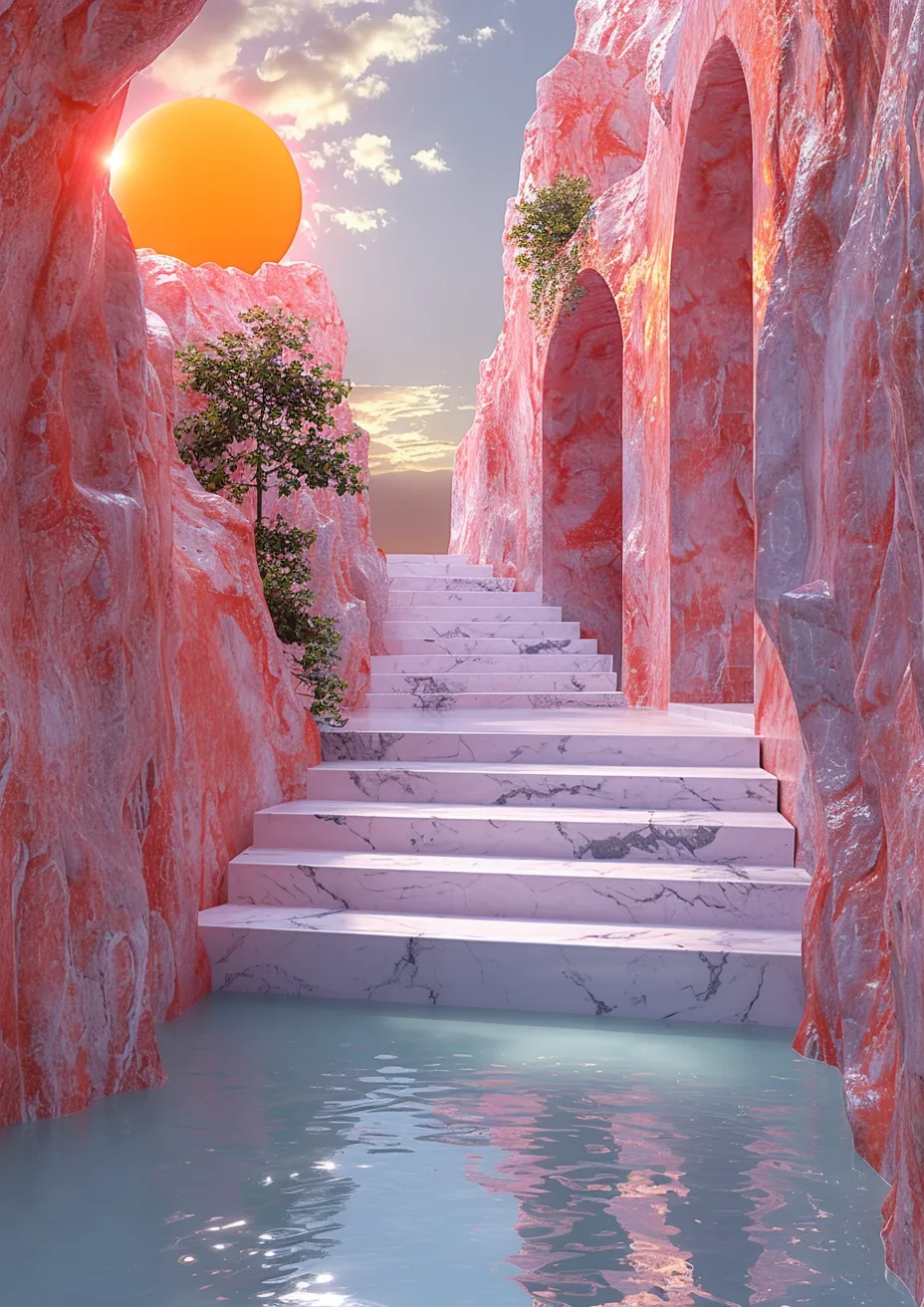 Metal Poster 29.7cm x 42cm Frenchiart arch scale Pink Rose Rosa Amanecer Sonnenaufgang Lever du soleil Alba Sunrise Cambre Arco Bogen Stairs Escaliers Escaleras Treppe Erosion Erosione Natural arch Arche naturelle Arco natural Natürlicher Bogen Arco naturale Thumbnail 1