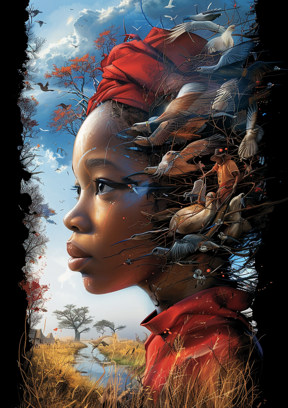 Metal Poster 29.7cm x 42cm Frenchiart feather CG artwork Kind Bambino Child Enfant Niño Plume Piuma Feder Pluma Tribe Tribu Stamm Illustration CG CG -Kunstwerk Opere d'arte CG Obras de arte CG Thumbnail 1