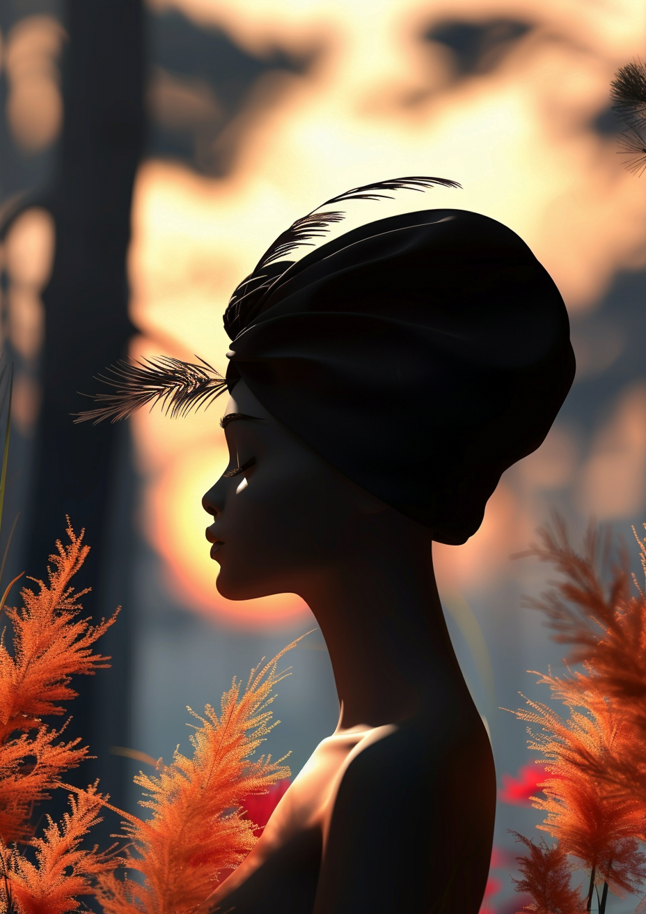 Metal Poster 29.7cm x 42cm Frenchiart feather Model CG artwork Moda Fashion Mode Modello Modèle Plume Piuma Feder Pluma Copricapo Headpiece Fuente Casque Casco Modell Modelo Kopfbedeckung Headgear Turban Turbante Illustration CG CG -Kunstwerk Opere d'arte CG Obras de arte CG Thumbnail 1