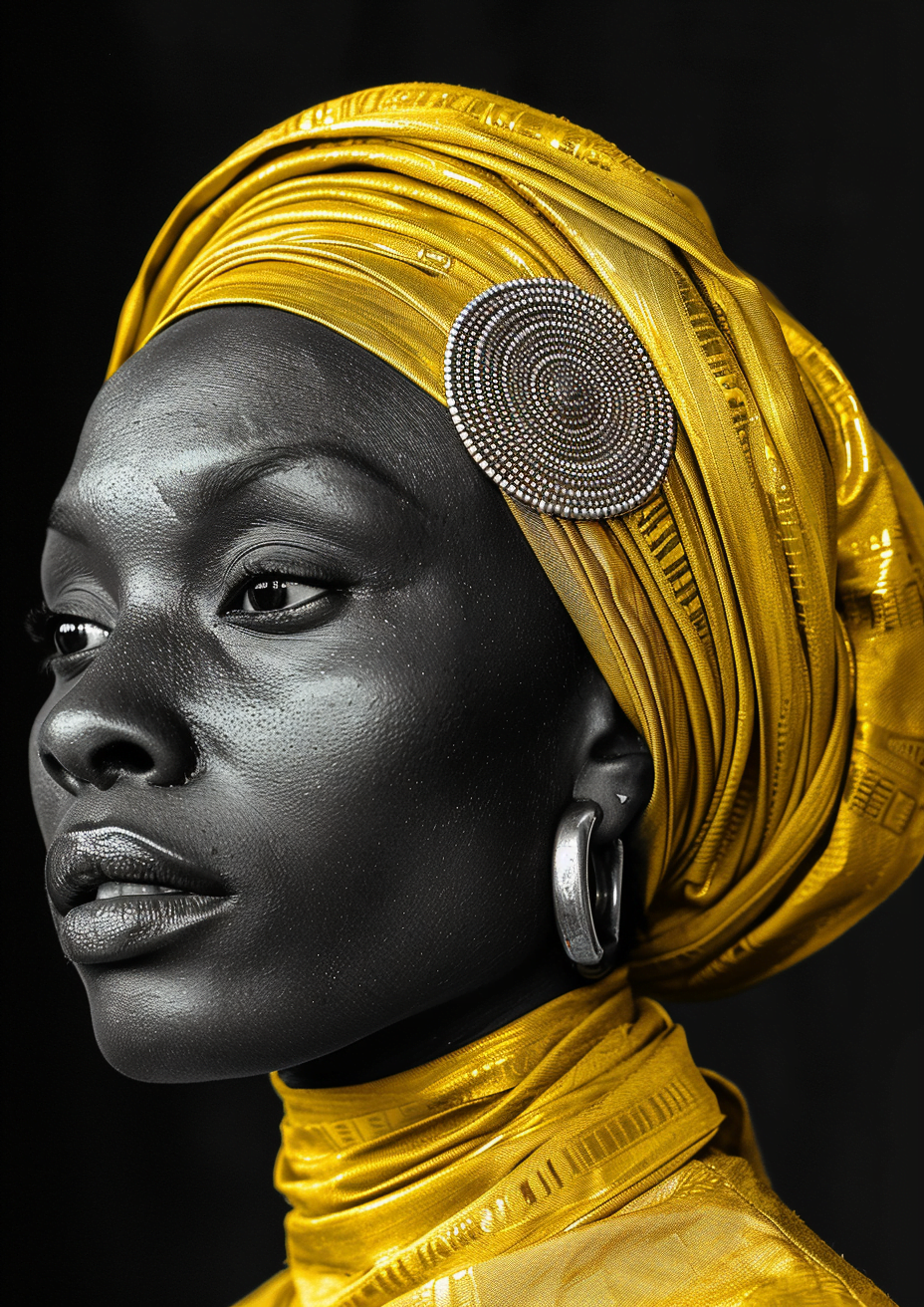 Metal Poster 29.7cm x 42cm Frenchiart yellow Model portrait Gelb Amarillo Jaune Giallo Retrato Fotografia di ritratto Portrait photography Porträt Ritratto Photographie de portrait Porträtfotografie Modello Modèle Modell Modelo Pendiente Ohrring Boucle Orecchino Earring No expression Aucune expression Sin expresión Kein Ausdruck Nessuna espressione Turban Turbante Fotografía de retratos Thumbnail 1