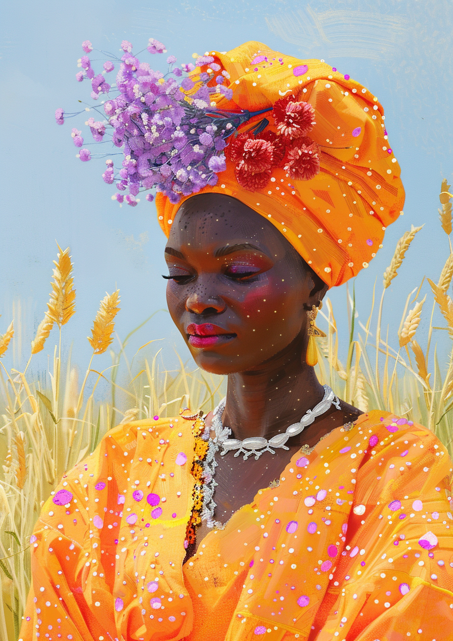 Metal Poster 29.7cm x 42cm Frenchiart orange yellow tradition Arancia Naranja Gelb Amarillo Jaune Giallo Fotografia di ritratto Moda Fashion Portrait photography Photographie de portrait Mode Porträtfotografie Copricapo Headpiece Fuente Casque Casco Kopfbedeckung Headgear Pendiente Ohrring Boucle Orecchino Earring Tradición Tradizione Turban Turbante Fotografía de retratos Thumbnail 1