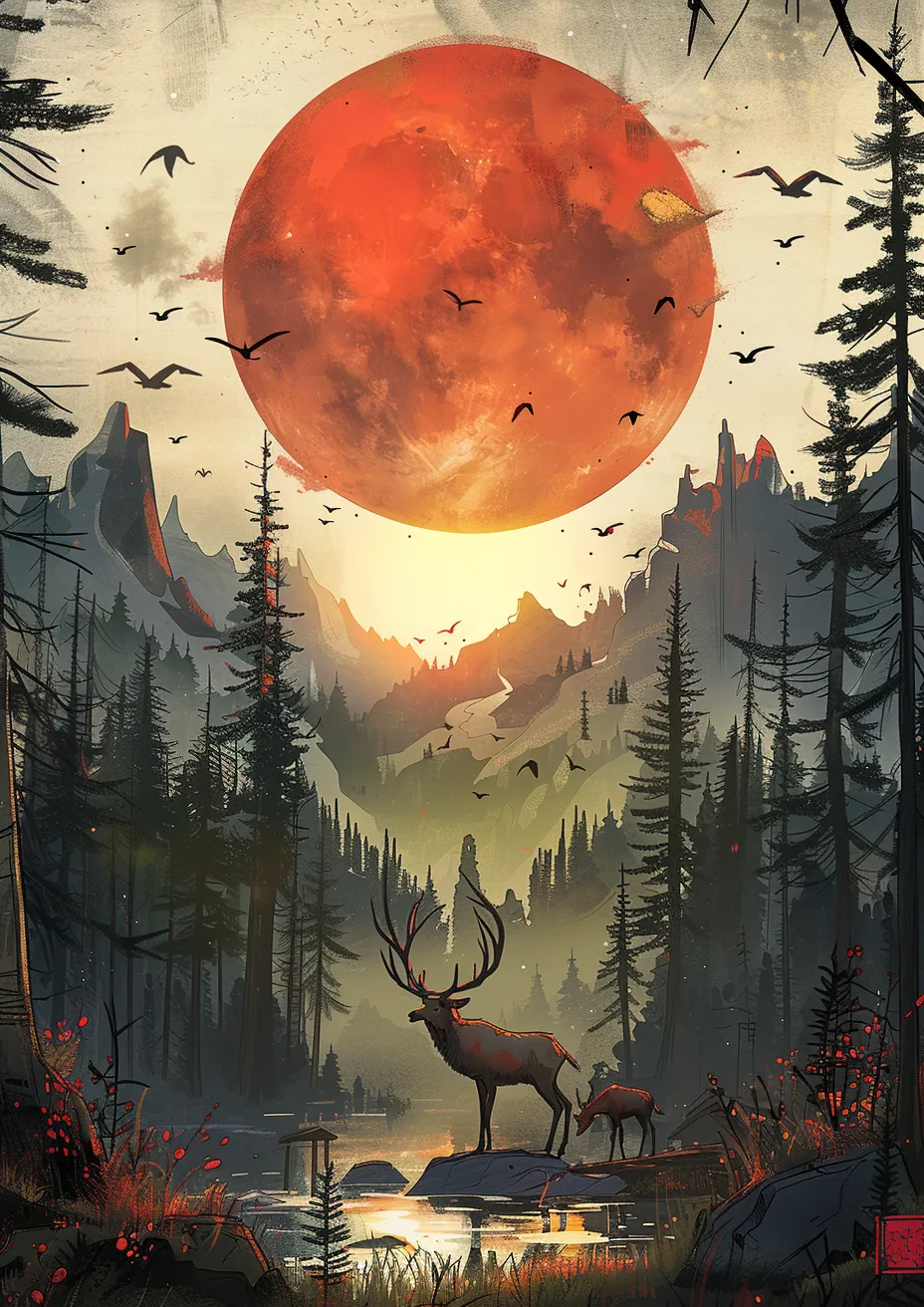 Metal Poster 29.7cm x 42cm Frenchiart Astronomical object Objeto astronómico Astronomisches Objekt Objet astronomique Oggetto astronomico Noche Cielo rosso al mattino Roter Himmel am Morgen Red sky at morning fenómeno atmosférico atmospheric phenomenon Evento celestial phénomène atmosphérique Evento celeste atmosphärisches Phänomen Événement céleste Celestial event Amanecer Sonnenaufgang Lever du soleil Alba Sunrise Evening Abend Sera Soirée Moon Lune Luna Mond Moonlight Clair de lune Luz de la luna Mondlicht Chiaro di luna Full moon Pleine lune Luna llena Vollmond Luna piena Forest Forêt Bosque Wald Foresta Ciel rouge le matin Cielo rojo en la mañana Himmelsereignis Thumbnail 1