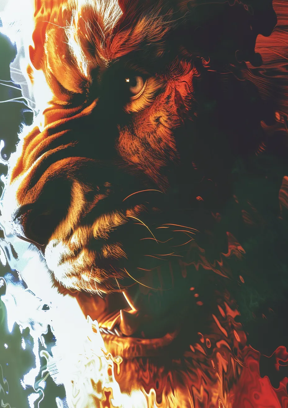 Metal Poster 29.7cm x 42cm Frenchiart lion Animal terrestre Faune Animale terrestre Wildlife Animali selvatici Terrestrial animal Fauna Tierwelt Snout Hocico Schnauze Muso Museau Carnívoros Felidae Carnivores Carnivori Fleischfresser Tooth Zahn Diente Dent Dente Panthera Löwe Pantera León Leone Fang Croc Colmillo Roar Rugir Rugido Brüllen Ruggito Terrestrisches Tier Thumbnail 1