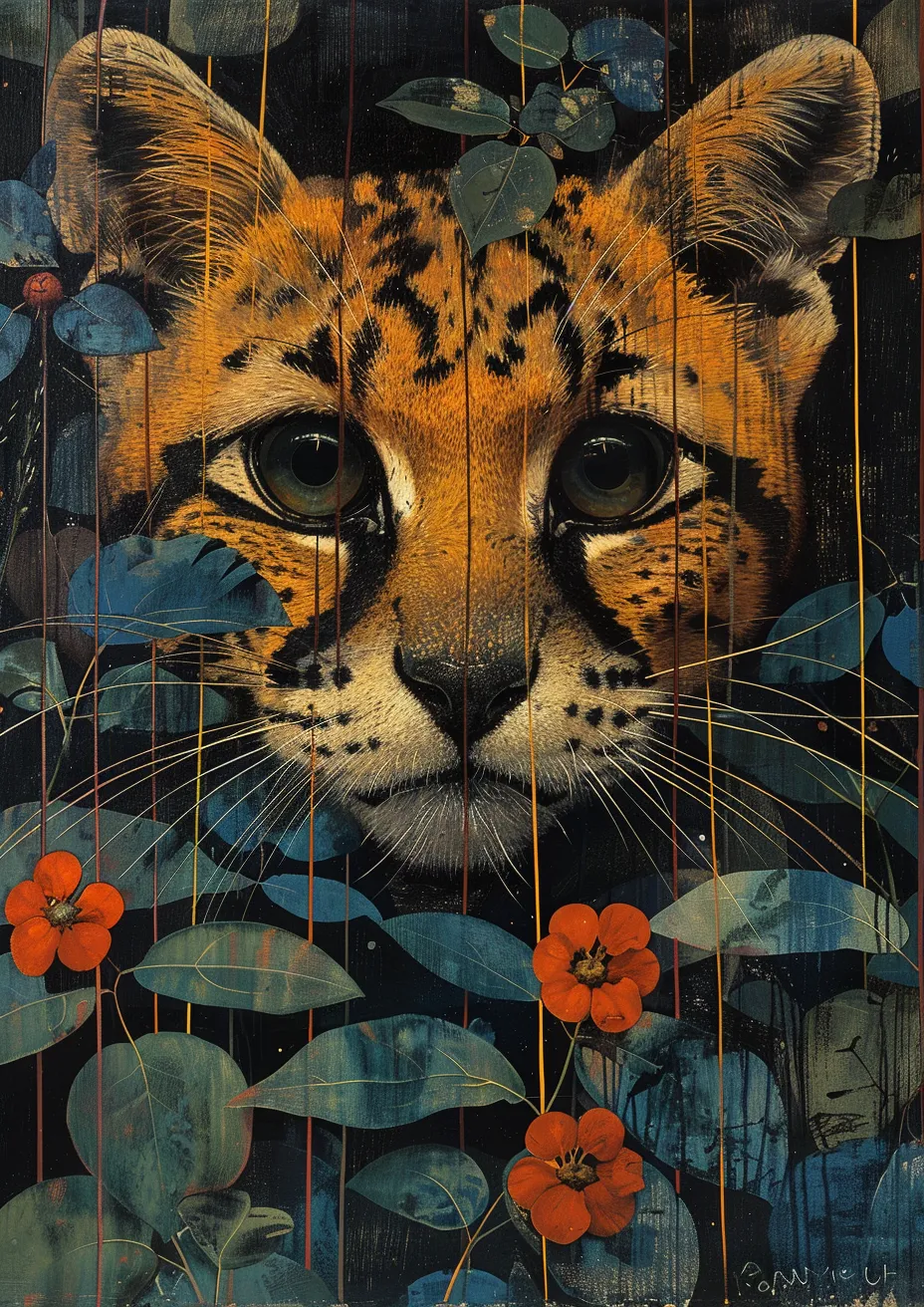 Metal Poster 29.7cm x 42cm Frenchiart art Animal terrestre Paint Malen Animale terrestre Pintura de arte Art Paint Pintar Terrestrial animal Colore Peinture Visual arts Arti visive Bildende Kunst Arts visuels Bigotes Artes visuales Moustaches Whiskers Schnurrhaare Basettoni Vertébré Vertebrato Vertebrate Vertebrado Wirbeltier Felidae Painting Arte Pittura Malerei Cuadro Kunst Panthera Pantera Vernice d'arte Art Farbe Peinture d'art Terrestrisches Tier Thumbnail 1