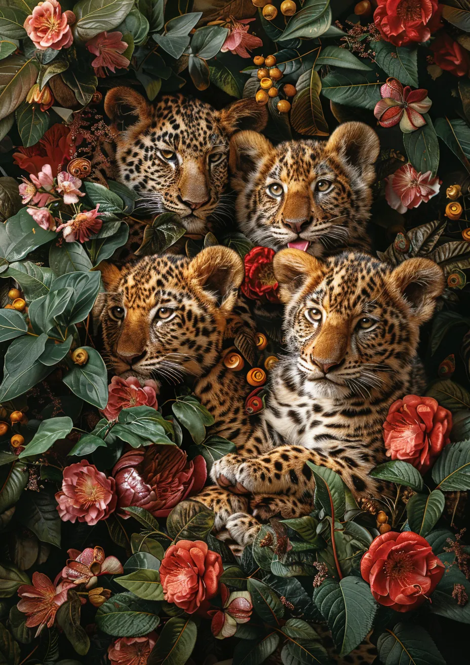 Metal Poster 29.7cm x 42cm Frenchiart tiger Animal terrestre Animale terrestre Terrestrial animal Snout Hocico Bigotes Schnauze Muso Moustaches Museau Whiskers Schnurrhaare Basettoni Carnívoros Felidae Carnivores Carnivori Fleischfresser Diseño floral Blumenmuster Floral design Panthera Pantera Rose family Tigre Bengal tiger tigre du Bengale tigre de Bengala Tigre del Bengala Famille des roses Rose Familie Design floreale Familia rosa Famiglia rosa Design floral Terrestrisches Tier Bengalen Tiger Thumbnail 1