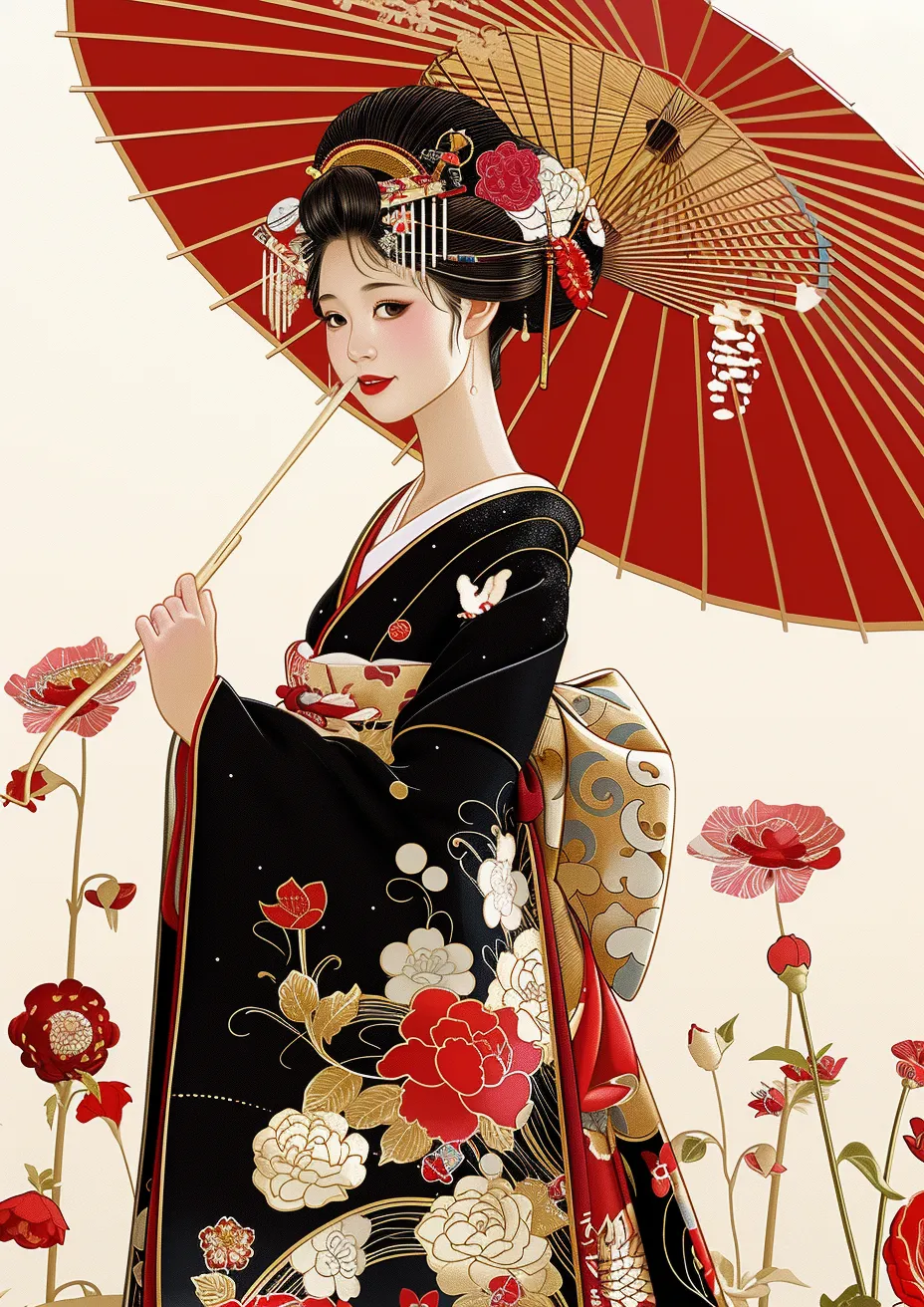 kimono_sombrero_umbrella_bow_agaric_groom_jinrikisha_vestment_shoji_sarong_Japan_169642
