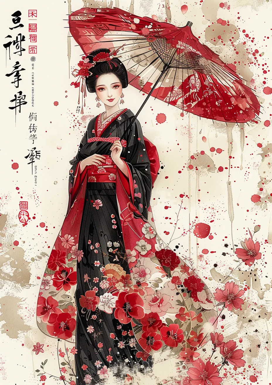 Red Hairstyle Beauty Fashion Kimono