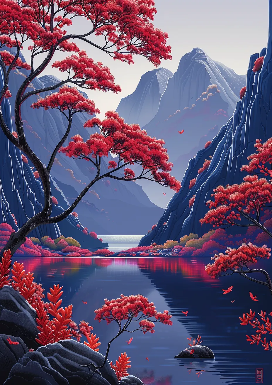Metal Poster 29.7cm x 42cm Frenchiart Paint Malen Pintar Colore Peinture See Lago Geraniums Geranios Geranien Gerani Loch Mount Scenery Fluvial landforms of streams Mountain river Río de montaña Rivière montagneuse River di montagna Landforms fluviaux de ruisseaux Formas de corriente fluvial Flusslandformen von Bächen Forme di terra fluviali di flussi Paysage de montage Montaje en el paisaje Kulisse des Bergs Scontrollo scenario Thumbnail 1