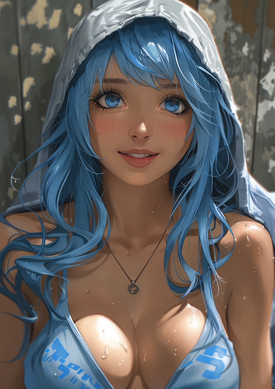 Metal Poster 29.7cm x 42cm Frenchiart blue anime animation CG artwork Ilustraciones generadas por computadora Personaggio immaginario Personaje ficticio Animazione Animación Fiktiver Charakter Personnage fictif CG-Grafik Grafica CG Fictional character Création CG Blu Bleu Azul Blau Lange Haare Cheveux longs Cabello largo Long hair Capelli lunghi Taglio Hime Hime cut Coupe Hime Corte de hime Hime-Schnitt Thorax Tórax Torace Fetish model Modèle fétichiste Modelo fetichista Fetischmodel Modello feticista Navel Nombril Ombligo Nabel Ombelico Thumbnail 1